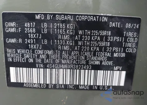 2024 Subaru Crosstrek Limited z USA, uszkodzony, nr VIN 4S4GUHM6XR3823493